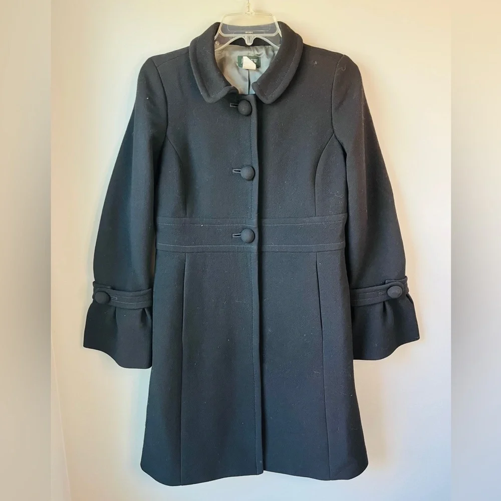 J. Crew Black Lady Day Wool Coat Tulip Sleeves - Picture 2 of 11